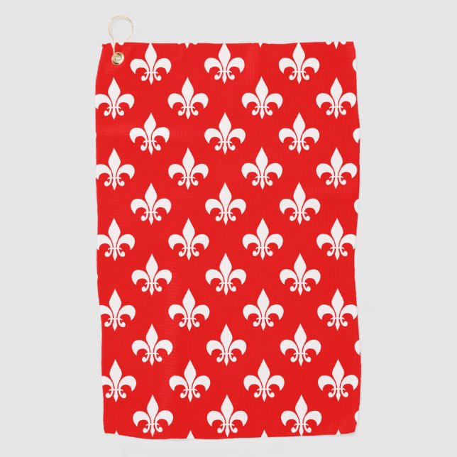 Red White Fleur-de-lis Golf Towel (Front)