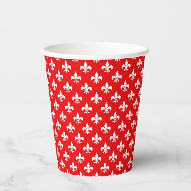 Red White Fleur-de-lis Paper Cups (Front)