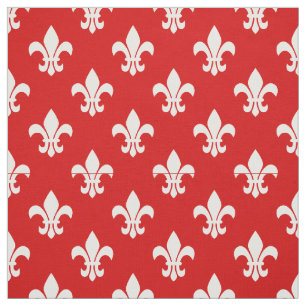 Red, White Fleur De Lis Pattern Fabric