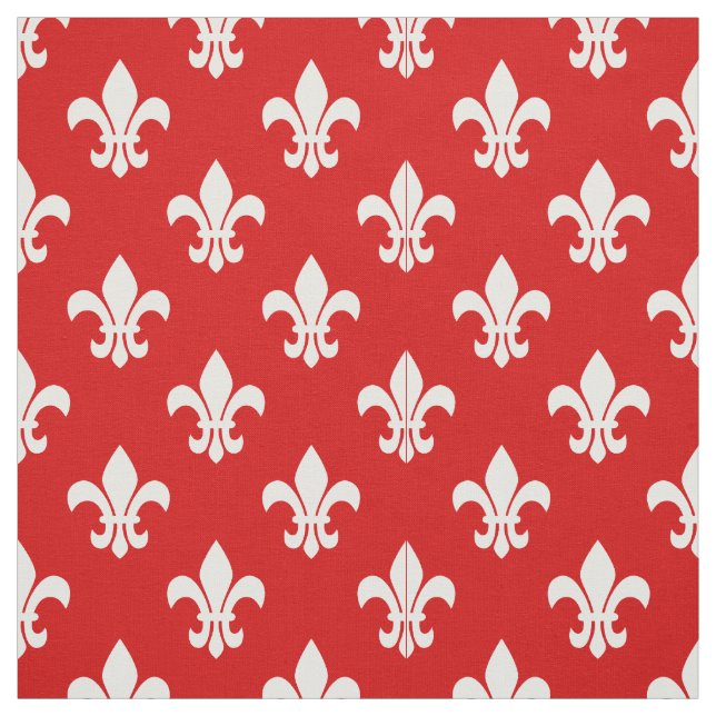 Red, White Fleur De Lis Pattern Fabric (Swatch)