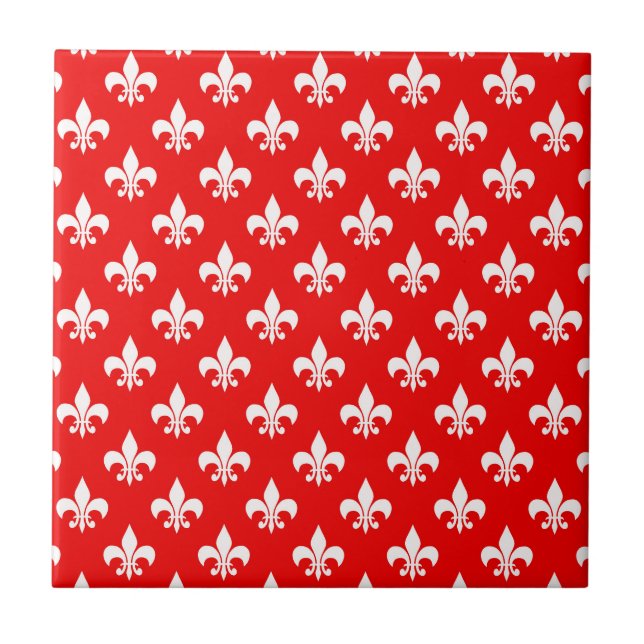 Red White Fleur-de-lis Tile (Front)