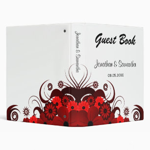 Red & White Floral 1" Wedding Guest Book Guestbook Binder