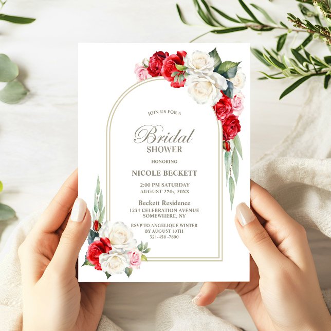 Red White Floral Arch Bridal Shower Invitation (Creator Uploaded)