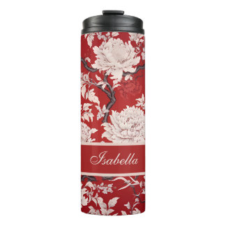 Red & White Floral Chinoiserie Pattern Personalize Thermal Tumbler