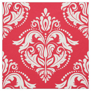 Red & White Floral Damasks Geometric Pattern Fabric