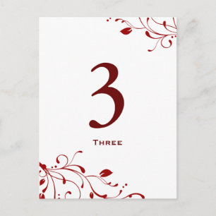 Red & White Floral Decal Table Number Card