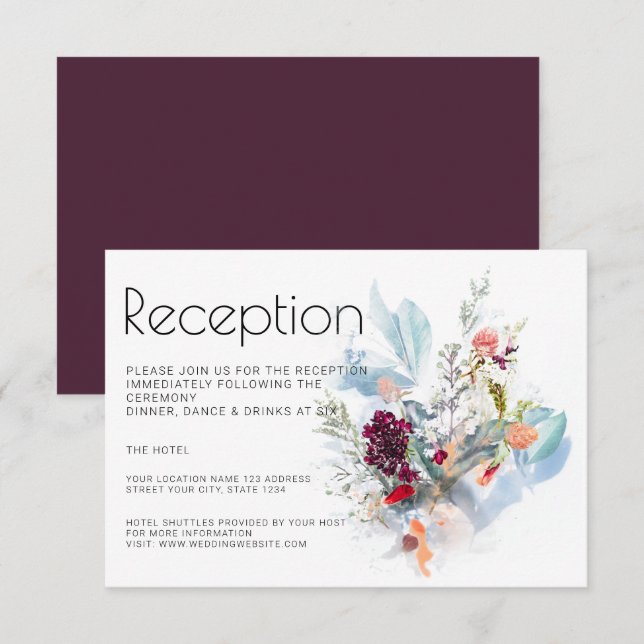RED & WHITE FLORAL ELEGANT RECEPTION INVITATION (Front/Back)