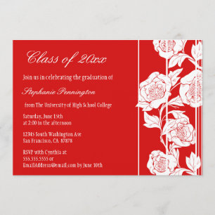 Red white floral graduation party announcement