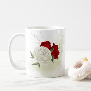 Red white floral greenery  coffee mug