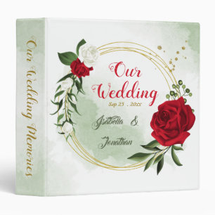 red & white floral greenery gold photo album binder