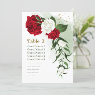 red white floral greenery seating chart card