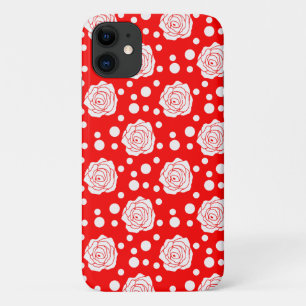 Red White Floral Polka Dots Pattern  iPhone 11 Case