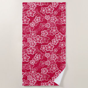 red white floral rustic fashion pattern retro beach towel