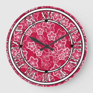 red white floral rustic fashion pattern retro large clock