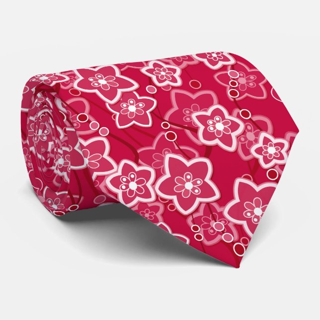 red white floral rustic fashion pattern retro tie (Rolled)
