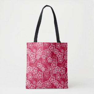 red white floral rustic fashion pattern retro tote bag
