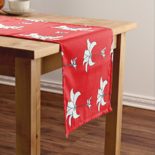 Red White Floral Short Table Runner