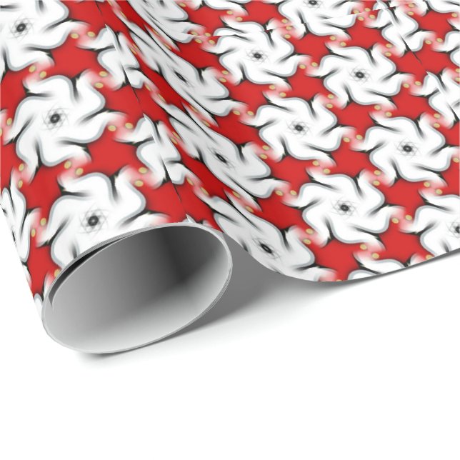 Red White Floral Swirl Pattern giftwrap paper (Roll Corner)