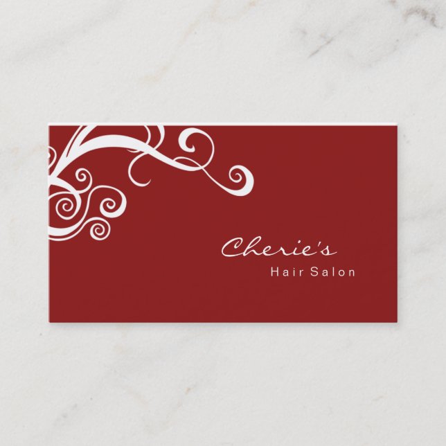 Red White Floral Swirls business card (Front)