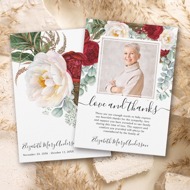 Red White Floral Thank You Bereavement Photo (Creator Uploaded)