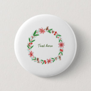 red white floral watercolor wreath add letter text 2 inch round button