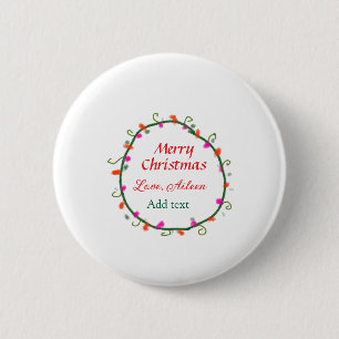 red white floral watercolor wreath merry Christmas 2 Inch Round Button