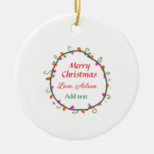 red white floral watercolor wreath merry Christmas Ceramic Ornament