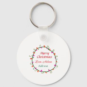 red white floral watercolor wreath merry Christmas Keychain