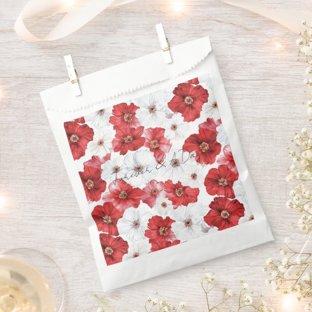 Red White Floral Wedding Favour Bag (Clipped)