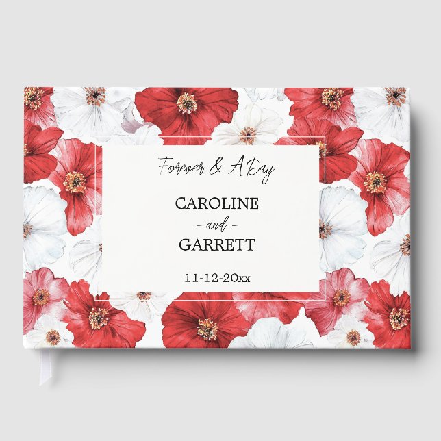 Red White Floral Wedding Guest Book (Front)