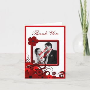 Red White Floral Wedding Thank You Photo Notecard