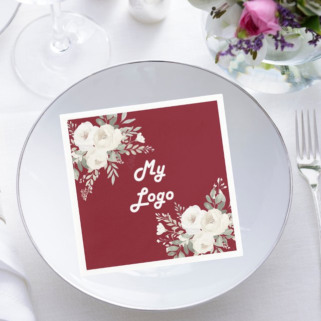 Red white florals business logo napkin (Creator Uploaded)