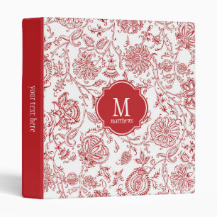 Red & White Flower Pattern Monogram Binder