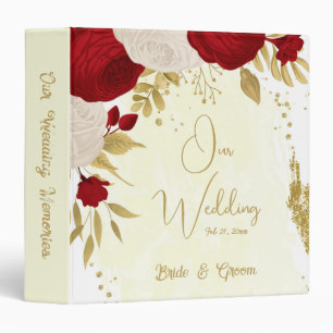 red & white flowers gold wedding photo album binder