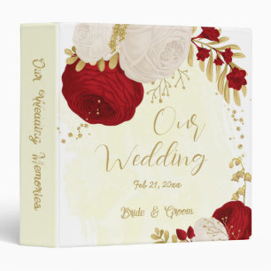 red & white flowers gold wedding photo album binder