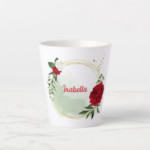 Red & white flowers greenery botanical latte mug