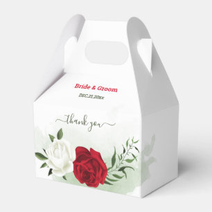 Red & white flowers greenery botanical wedding favor box