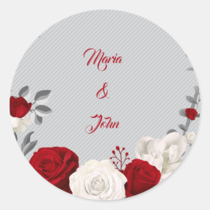 red & white flowers grey leaves classic round sticker