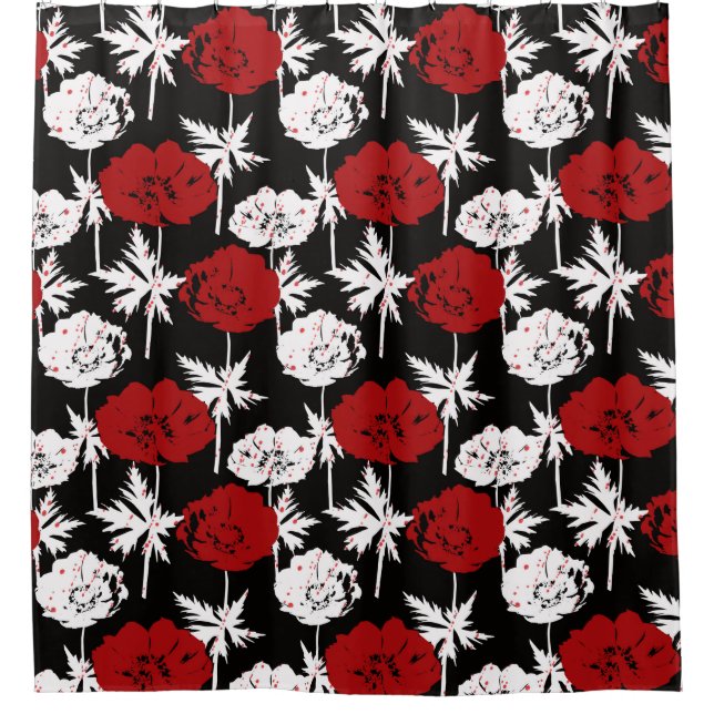 Red, white flowers on black. (Front)