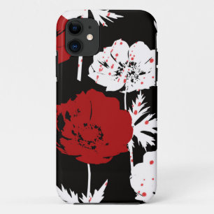 Red, white flowers on black  iPhone 11 case