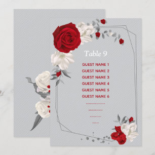 red & white flowers seating chart table number