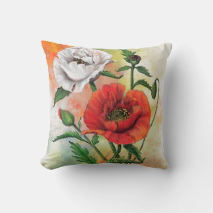 Red White Flowers Throw Pillow