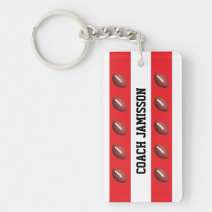 Red & White, for Football Coach or Player, Name Keychain