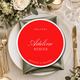 Red White Formal Round Wedding Guest Place Program
