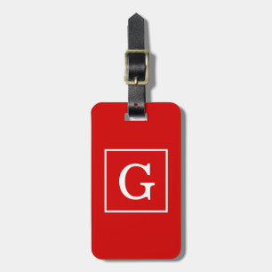 Red White Framed Initial Monogram Luggage Tag