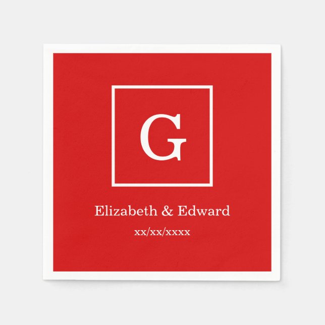 Red White Framed Initial Monogram Napkin (Front)