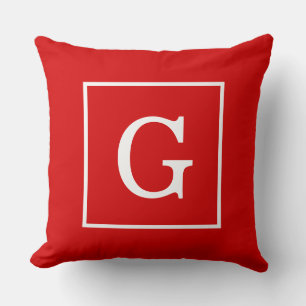 Red White Framed Initial Monogram Throw Pillow