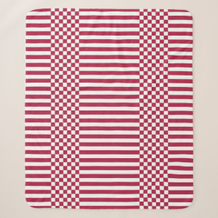 Red & White Geometric Checkers & Stripes Sherpa Blanket