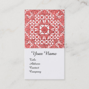 RED WHITE GEOMETRIC LACE RUBY GEMSTONE MONOGRAM BUSINESS CARD