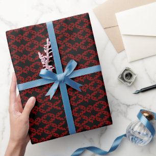 : Red & White Geometric Wave Pattern Wrapping Paper